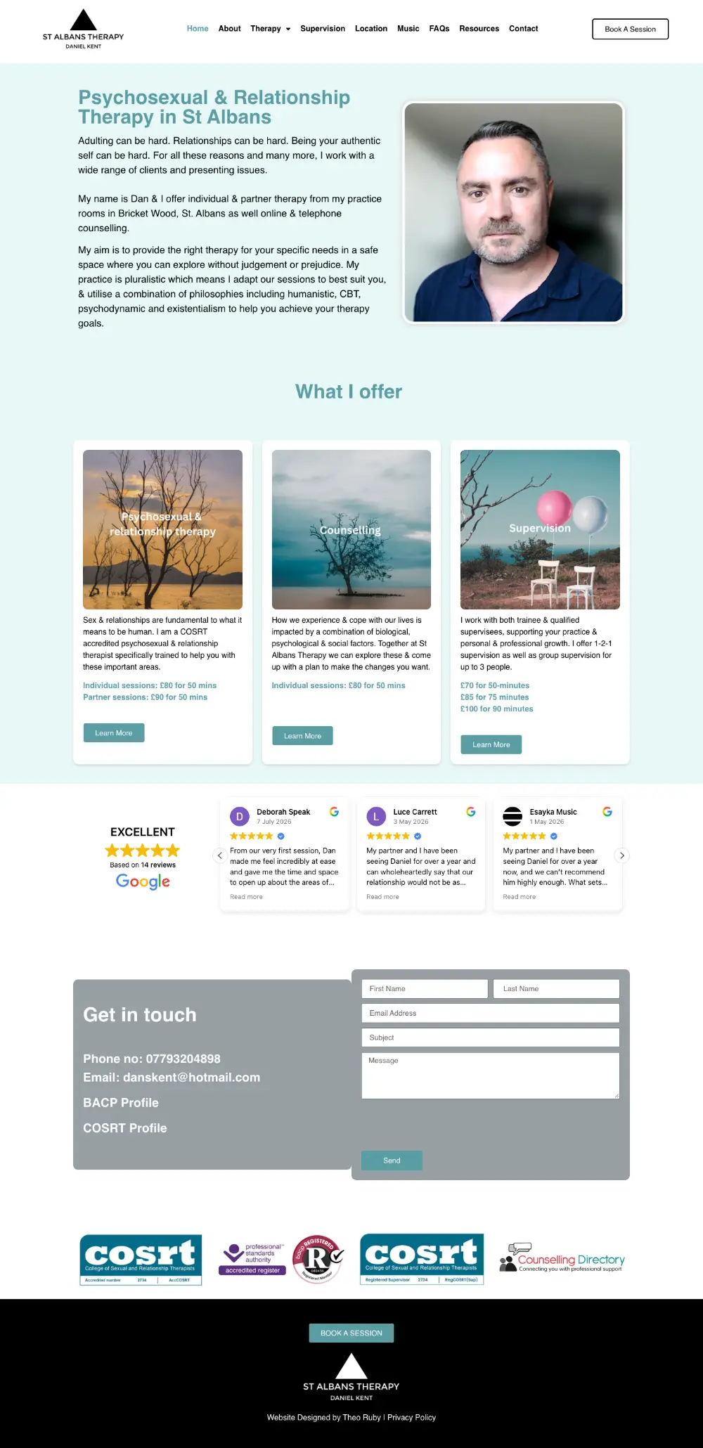 Screenshot of the whole St Albans Therapy home page