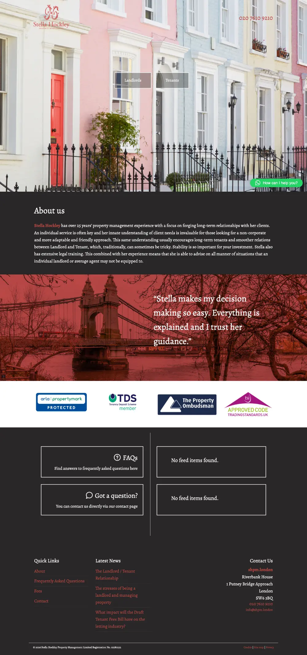 Screenshot of the whole Stella Hockley Property Management home page
