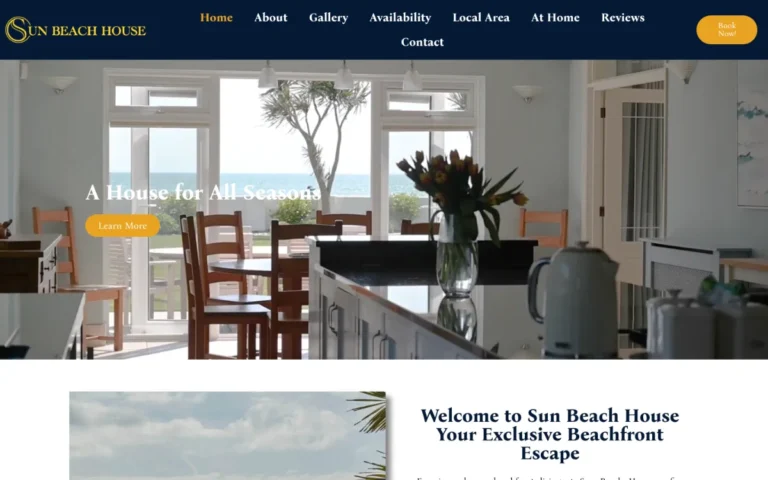 Home page of the Sun Beach House website