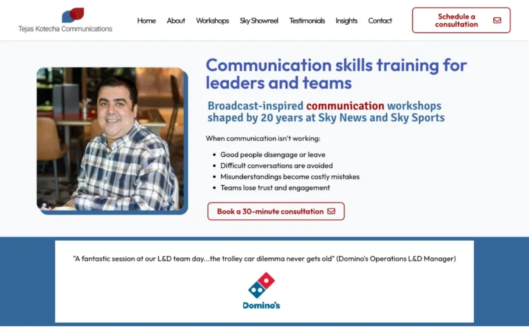 Home page of the Tejas Kotecha Communications website