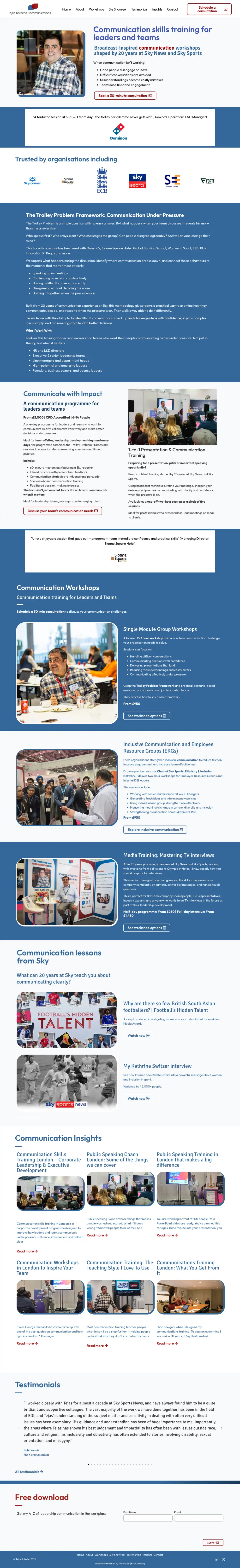 Screenshot of the whole Tejas Kotecha Communications home page