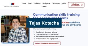 Tejas Kotecha website homepage, tinted blue with the name Tejas Kotecha on top