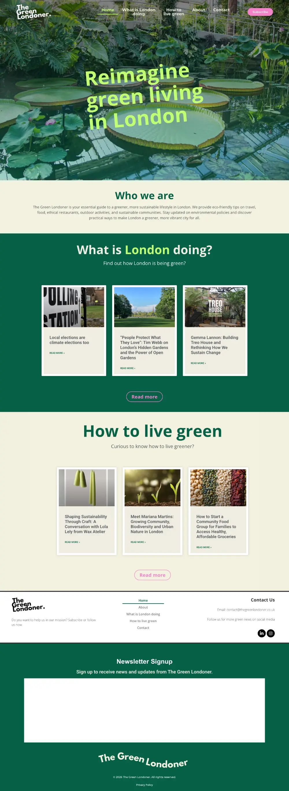 Screenshot of the whole The Green Londoner home page