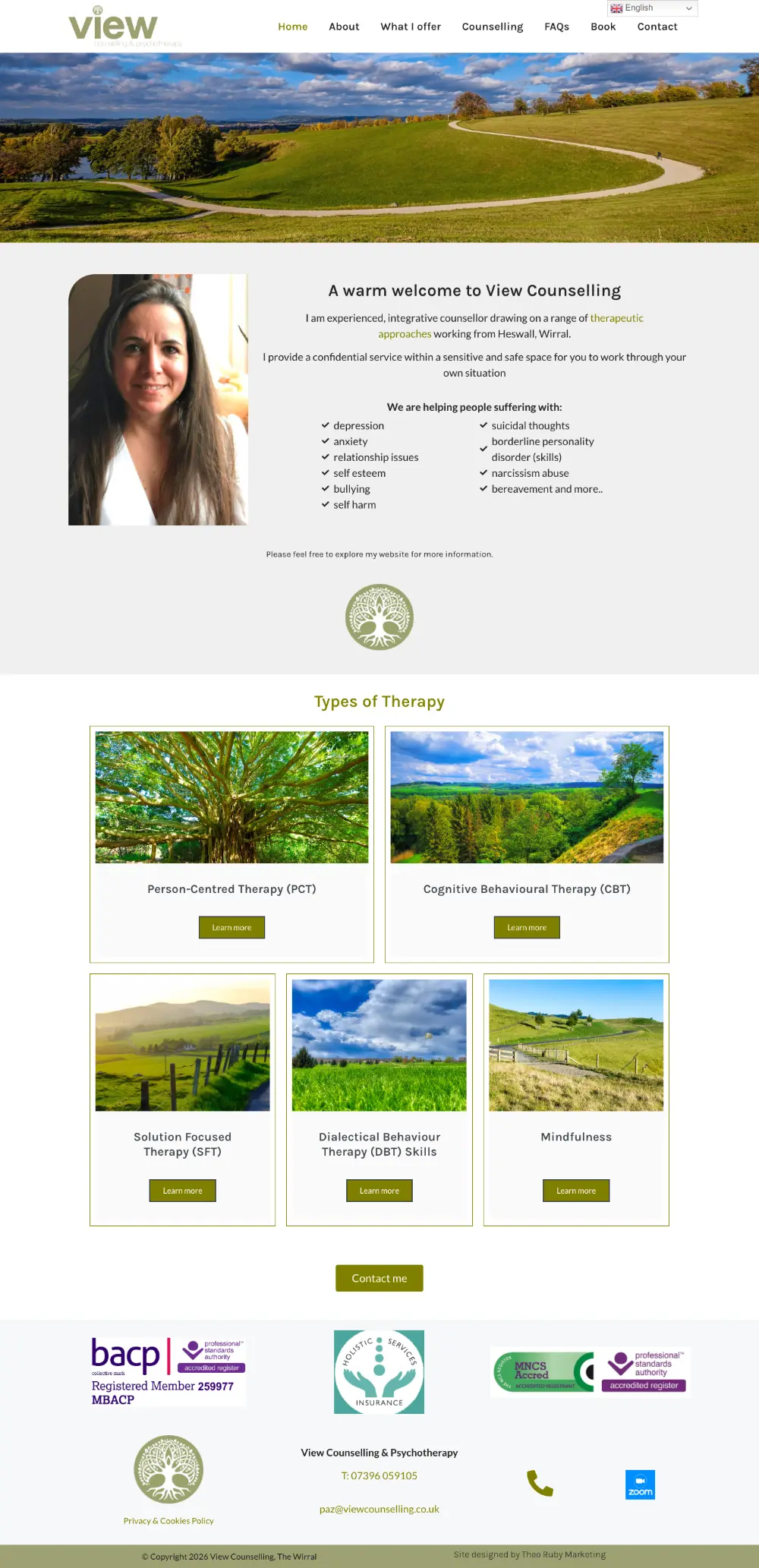 Screenshot of the whole View Counselling & Psychotherapy home page