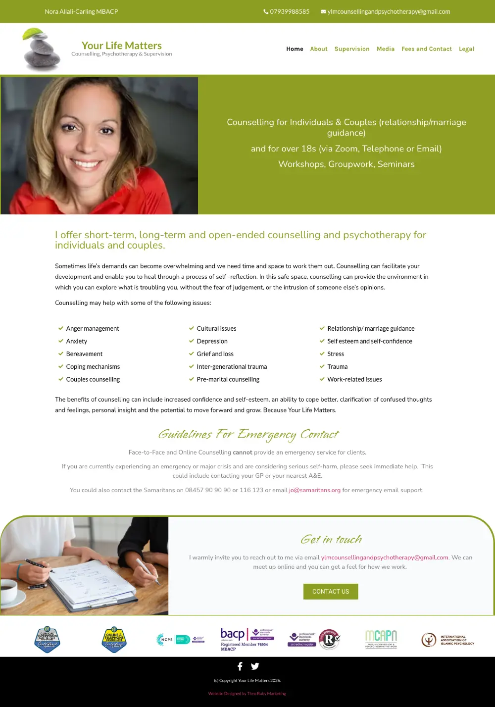 Screenshot of the whole Your Life Matters home page
