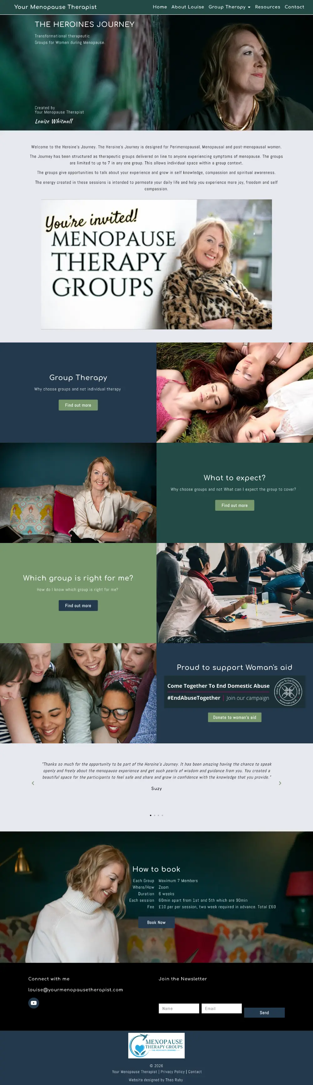 Screenshot of the whole Your Menopause Therapist home page